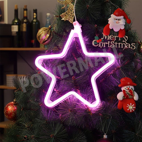 LED 크리스마스 트리구 별 네온플렉스 30cm 무점멸 핑크 정류기 별도 I284796