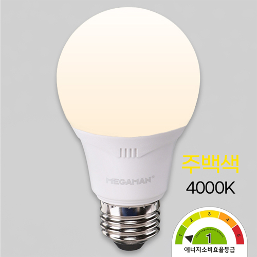 메가맨 1등급 LED 벌브 램프 8W 주백색 E26 A60 KS인증 YTA60Z4-082640 I371784