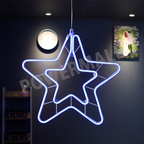 LED 크리스마스 트리구 이중별 네온플렉스 55cm 무점멸 블루 정류기 별도 I284810